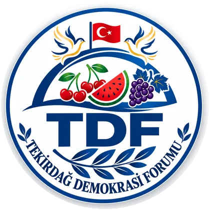 TDF amblemi: Türk bayrağı, iki güvercin, kiraz, karpuz ve üzüm, zeytin dalı